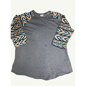 LuLaRoe Womens 3XL Gray & Multicolor Chevron Sleeve Top